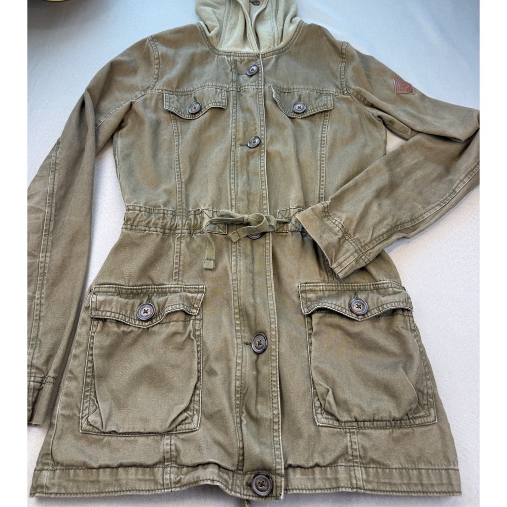 VTG Hollister Women's Hooded Zipped Jacket Coat Sz S Army Green Y2K Bella Dawn